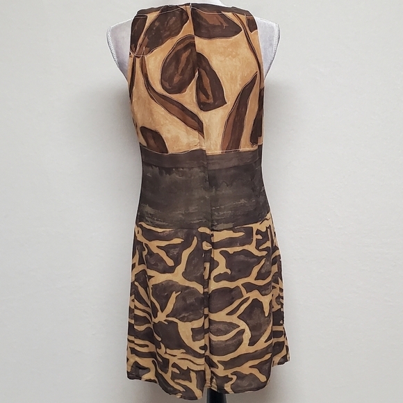 80s Vintage PG Collections Brown Giraffe Print Chiffon Mini Dress Scarf Set 6 - Picture 11 of 16